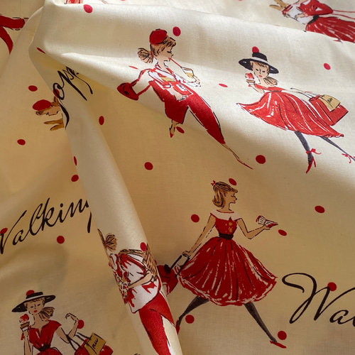 人気生地！ YUWA 有輪商店『小関鈴子さん ドット＆ガール クリーム地