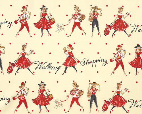 kiyo♡レアな廃盤生地巾着7枚♡小関鈴子さんデザイン♡YUWA♡ 人気生地！ YUWA 有輪商店『小関鈴子さん ドット＆ガール クリーム地