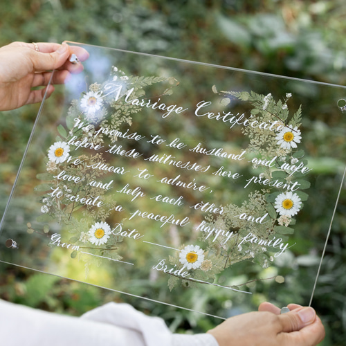 手書き 押し花 結婚証明書 アクリル ホワイト (No001) その他