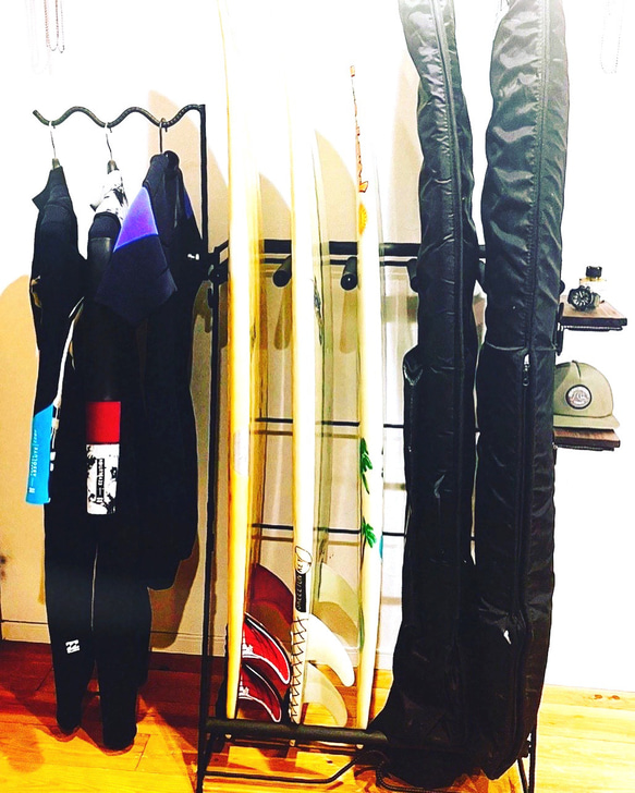 本格アイアンウッドのサーフボードラック&ウェットラック&2段シェルフ＊