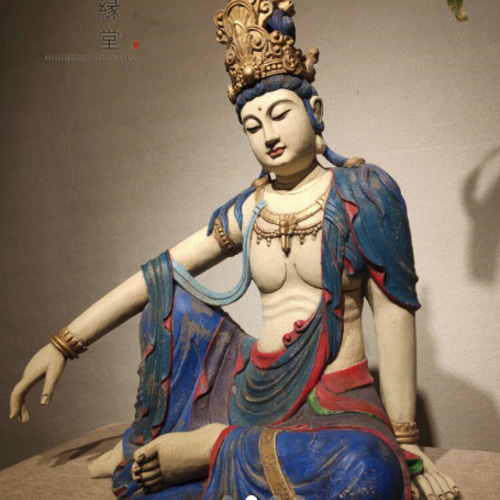 最高級 木彫仏像 自在観音菩薩座像 彫刻 極彩色絵系 クスノキ