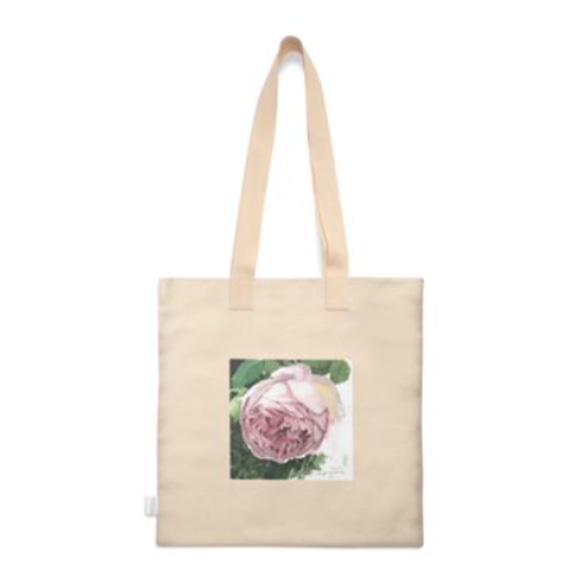 ガーデンローズピンクの薔薇　オーガニックコットントート　L　ファブリック2024 4枚目の画像