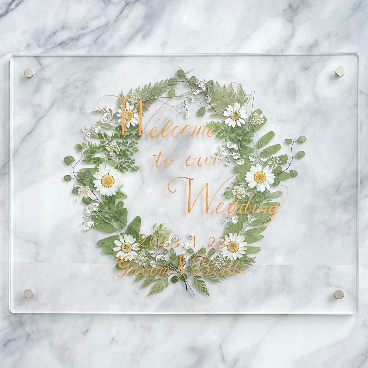 【手書き】アクリル ウェルカムボード 押し花  ゴールド (No016) 15,246円