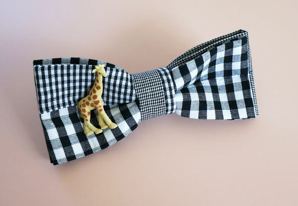 キリンのチョウネクタイ・Giraffe-BOWTIE(check patchwork) 5枚目の画像
