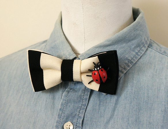 てんとう虫のチョウネクタイ・Ladybug-BOWTIE(white/black) 3枚目の画像