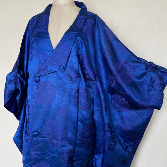 "裾袖クシュ" 道行  和コート 袖長 着物リメイク 卒業式 入学式 衣装 和装 フォーマル 青（50105） 13枚目の画像