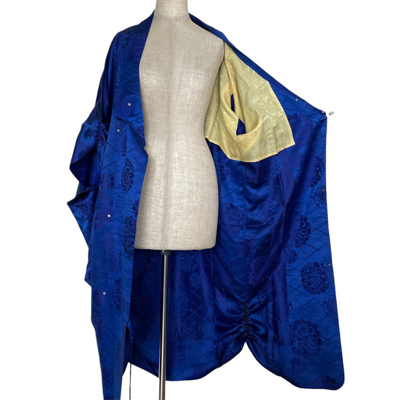 "裾袖クシュ" 道行  和コート 袖長 着物リメイク 卒業式 入学式 衣装 和装 フォーマル 青（50105） 3枚目の画像