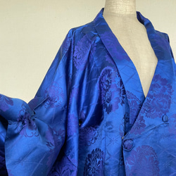 "裾袖クシュ" 道行  和コート 袖長 着物リメイク 卒業式 入学式 衣装 和装 フォーマル 青（50105） 8枚目の画像