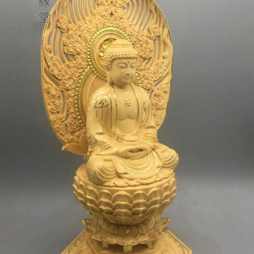 豪華！木彫仏像 釈迦牟尼仏 釈迦如来座像 彫刻 本金 切金 天然木