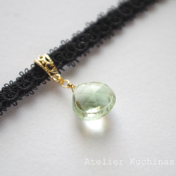 【訂做】梭織蕾絲天鵝絨絲帶頸鍊<綠紫水晶> 第3張的照片