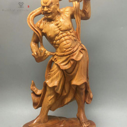 極上彫 木彫仏像 仁王像 金剛力士像一式 彫刻 仏教工芸 一刀彫 崖柏 G 3枚目の画像