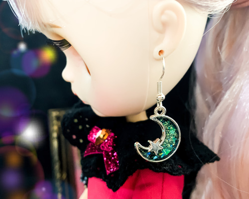 現品販売】No.97 琉球ガラス 三日月 フック ピアス レジン ピアス