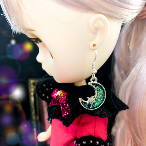 三日月の神秘的カラーフックピアス ドール・人兼用 アクセサリー