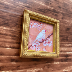 【受注制作】小さな絵画　春と桜と白文鳥①　　　　/原画　日本画　鳥　アート　インテリア　 5枚目の画像