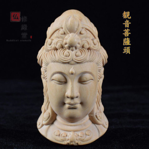 極上彫 木彫仏像 観音菩薩頭 彫刻 仏教工芸 仏師で仕上げ G 彫刻 木 錦
