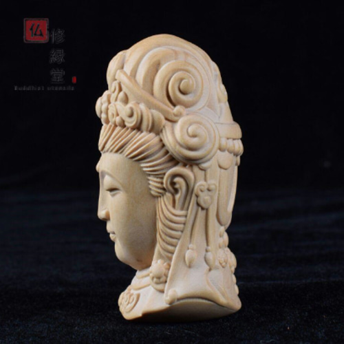極上彫 木彫仏像 観音菩薩頭 彫刻 仏教工芸 仏師で仕上げ G 彫刻