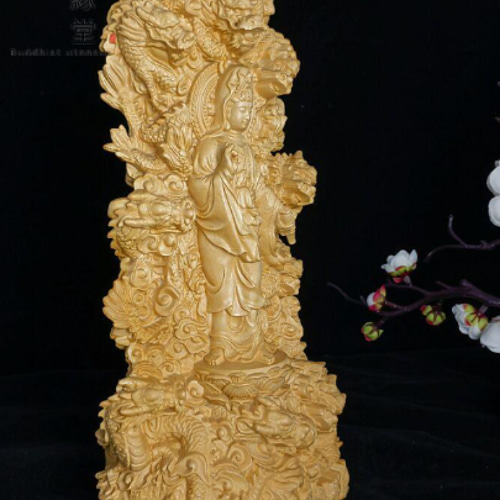 最高級 木彫り 仏像 九龍観音菩薩立像 彫刻 仏教工芸品 柘植材 F