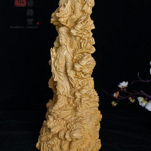 最高級 木彫り 仏像 九龍観音菩薩立像 彫刻 仏教工芸品 柘植材 F 彫刻