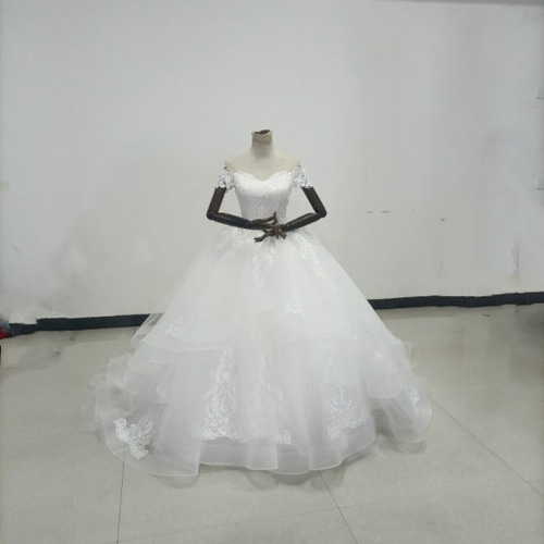 高品質！ウエディングドレス 取り外し襟 オフショルダー トレーン  