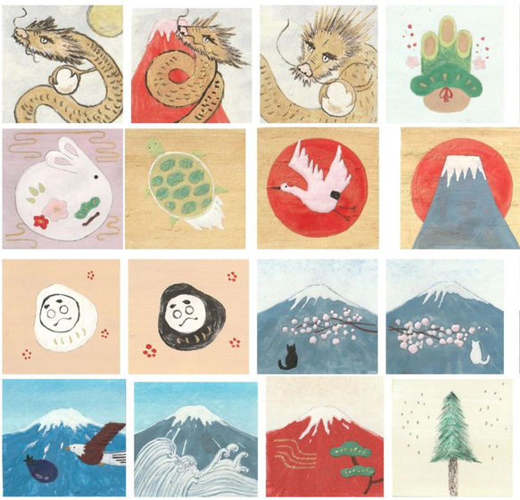 【日本画ポスター】春を告げるミモザと幸せの青い鳥　絵画　ミニ額付き　インテリアアート　　 12枚目の画像