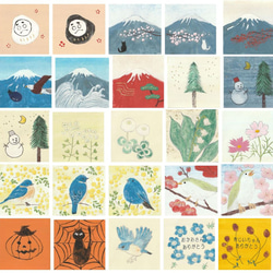 【日本画ポスター】春を告げるミモザと幸せの青い鳥　絵画　ミニ額付き　インテリアアート　　 13枚目の画像
