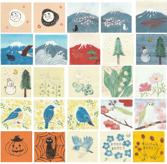 【日本画ポスター】春を告げるミモザと幸せの青い鳥　絵画　ミニ額付き　インテリアアート　　 13枚目の画像