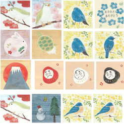 【日本画ポスター】春を告げるミモザと幸せの青い鳥　絵画　ミニ額付き　インテリアアート　　 14枚目の画像