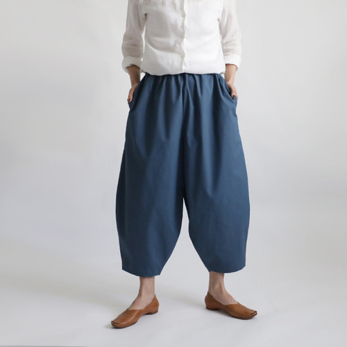 ゆったり切り替えリネンロングパンツ 黒 リネン ロングパンツ