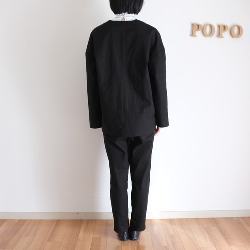 ジャケット・アウター popo リネン ノーカラージャケット ブラック ジャケット POPO 通販