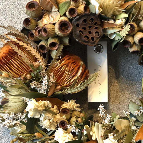 Sサイズ】アンティーク風 オレンジ ドライフラワーリース カフェ風