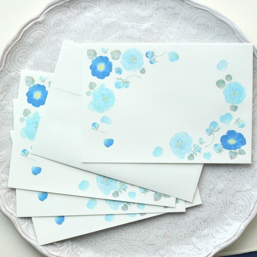 水色と青の薔薇 レターセット(便箋&封筒) レターセット らんぷの樹