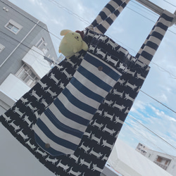 折りたたみバッグ【ネコ×ストライプ】トートバッグ　ハンドバッグ　エコバッグ かばん　マルチトート　ネコ　布小物　小物雑貨 7枚目の画像