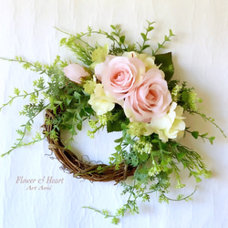 再販】バラのリース パステルピンクのアーティフィシャル