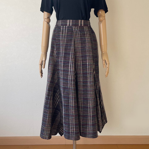 手織り綿で仕立てたギザギザ裾のスカート ロング コットン100