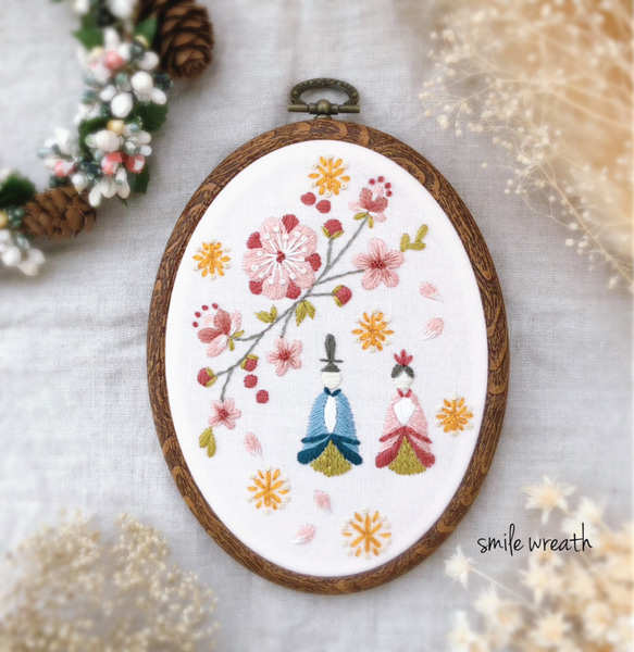 ひな祭り 刺繍アート 木製フレーム付き ひな祭り 刺繍アート 木製