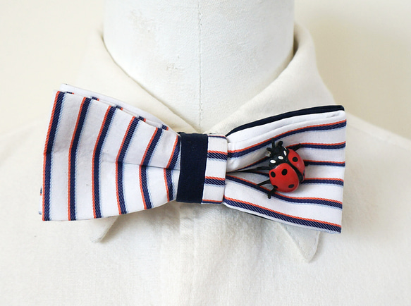 てんとう虫のチョウネクタイ・Ladybug-BOWTIE(jacquard stripe) 3枚目の画像