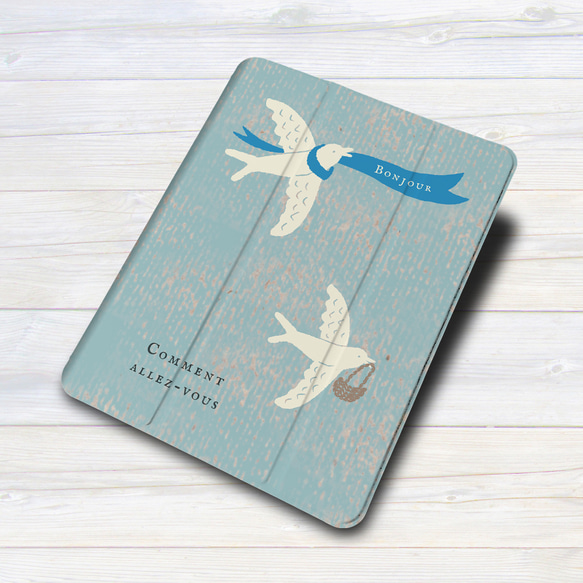iPadケース ★鳥 ボンジュール 手帳型ケース ※2タイプから選べます 3枚目の画像