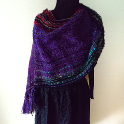 手織り　アルパカ立体ストール大　紫 2枚目の画像