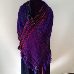 手織り　アルパカ立体ストール大　紫 5枚目の画像