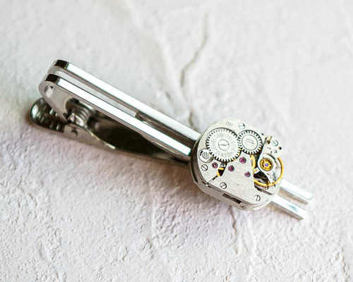 時計 本物のムーブメント ネクタイピン レトロ スチームパンク