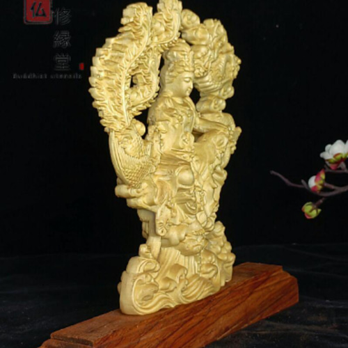 珍品 木彫仏像 龍鳳観音菩薩座像 彫刻 仏教工芸 柘植材 仏師で仕上げ 珍品 木彫仏像 龍鳳観音菩薩座像 彫刻 仏教工芸 柘植材 仏師で