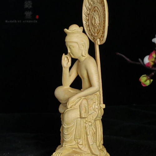 木彫り 仏像 静思観音菩薩座像 思惟菩薩 彫刻 一刀彫 天然木檜材