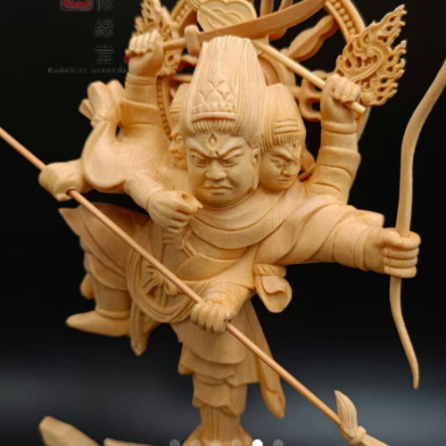 珍品 木彫り 仏像 摩利支天立像 彫刻 一刀彫 天然木檜材 仏教工芸 最高級 木彫り 仏像 摩利支天立像 一刀彫 天然木檜材 彫刻 仏教