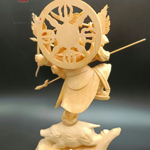 最高級 木彫り 仏像 摩利支天立像 一刀彫 天然木檜材 彫刻 仏教