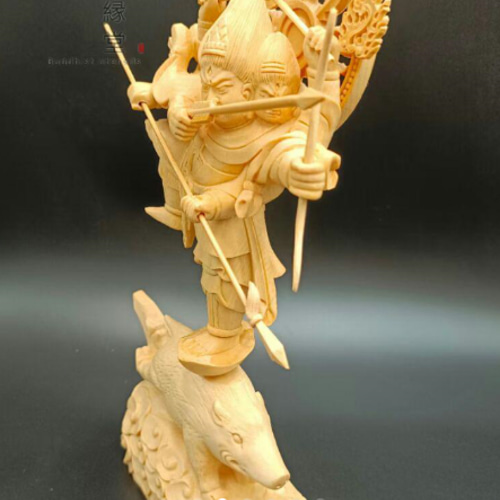 珍品 木彫り 仏像 摩利支天立像 彫刻 一刀彫 天然木檜材 仏教工芸 最高級 木彫り 仏像 摩利支天立像 一刀彫 天然木檜材 彫刻 仏教