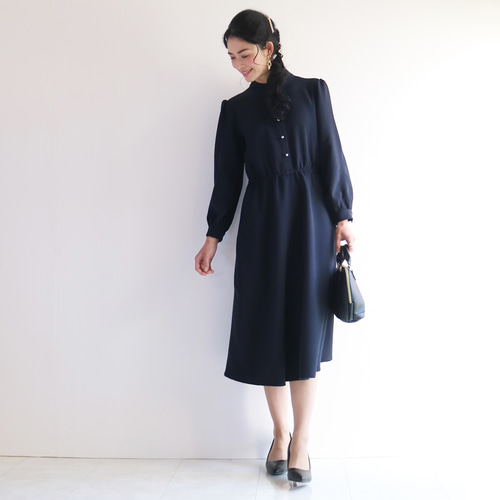 フォーマル【ネイビー】洗えるダブルジョーゼットパフスリーブスタンド