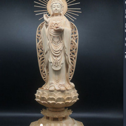 彫刻仏像 南海観音 八角蓮華丸台座 観音立像 観音菩薩 木彫供養仏 無病
