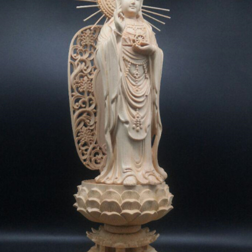 仏教美術 観音蓮華坐像 仏像 置物 修縁堂】彫刻仏像 観世音菩薩 八角蓮華丸台座 観音像 観音菩薩