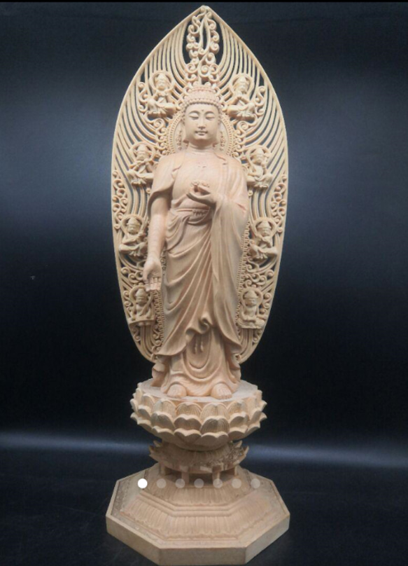彫刻 仏像 阿弥陀仏 八角蓮華丸台座 木彫供養仏 仏教 福運・福徳 F