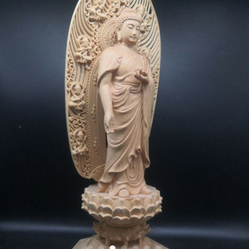 彫刻 仏像 阿弥陀仏 八角蓮華丸台座 木彫供養仏 仏教 福運・福徳 F